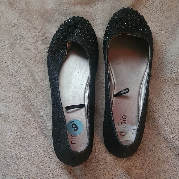 Nicole Shoes - Nicole Black Embellished Flats